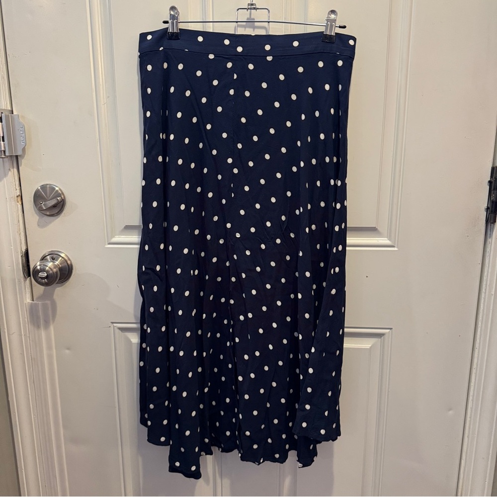 Velvet By Graham & Spencer 100% Viscose Polka Dot Midi Skirt Side Slits Flowy